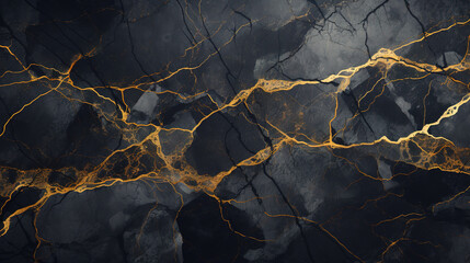 Abstract black marble background with golden veins pain	
