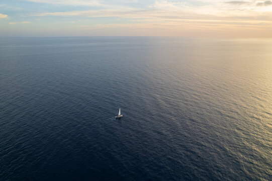 Aerial view of sailboat on Atlantic ocean