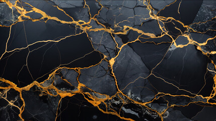 Abstract black marble background with golden veins pain	
