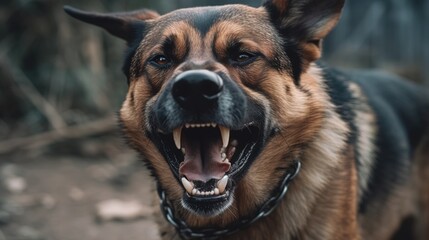 aggressive dog German Shepherd growling and shows teeth