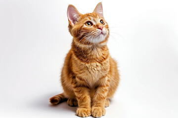 Adorable Ginger Cat Sitting with Raised Paw - Isolated on White Background - Generative AI Tools Created