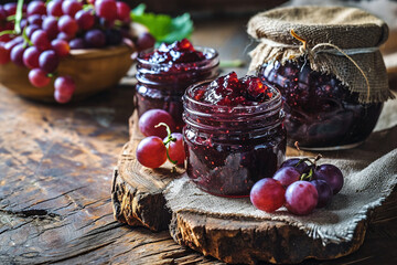 Grape Jam on Rustic Wooden Table - Generative AI Tools Created