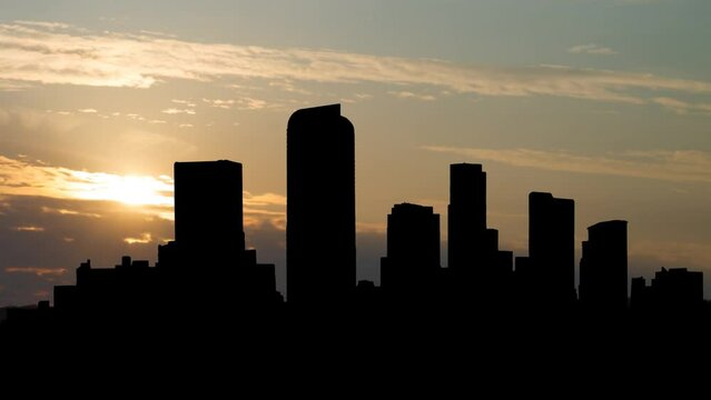 Denver Skyline at Sunrise, Time Lapse with Colorful Sky, Colorado, USA