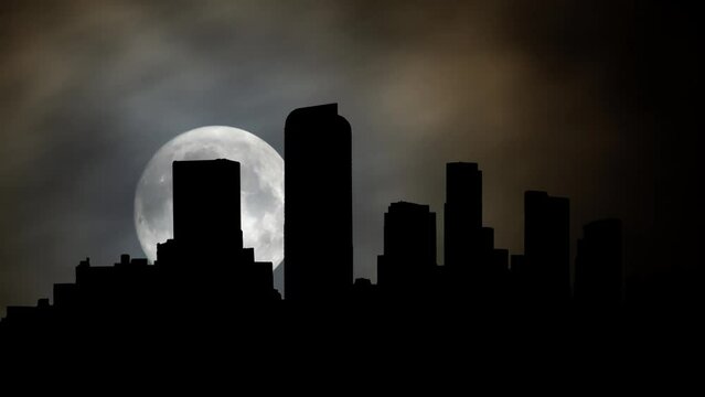 Downtown of Denver, Colorado, USA. Time Lapse by Night with Full Moon