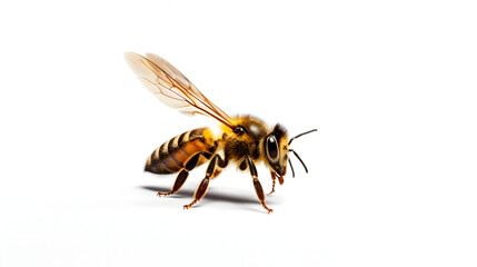isolated bee, empty space on transparent background, white