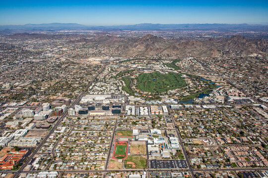 Aerial view looking from South to North over the 24th Street & Camelback Road area