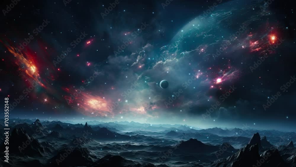 Wall mural flying over the blue planet. galaxy and nebula. abstract space background. endless universe with sta