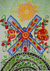 child's drawing mill Ukrainian painting