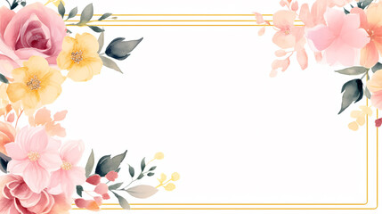 Obraz premium Floral frame with watercolor flowers, decorative flower background pattern, watercolor floral border background
