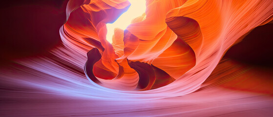 Beautiful landscape view of artistic lower Antelope Canyon Arizona with orange golden sunlight created with Generative AI Technology