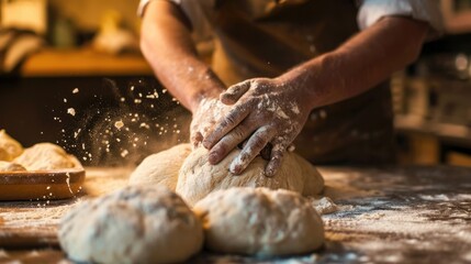 Obraz na płótnie Canvas baker kneading dough in a bakery generative ai