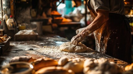 baker kneading dough in a bakery generative ai
