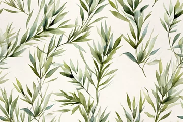 Fototapeten Seamless watercolor herbal pattern. Design for textile, wallpaper, wrapping paper. Illustration in cookbook or culinary guide. Print for eco-friendly home textile © NeuroCake