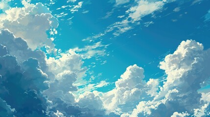 Fototapeta na wymiar blue sky with clouds, manga, anime, comic style generative ai