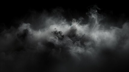 White cloud of smoke on a black background. Texture fog. Design element.