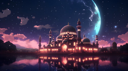 Obraz premium Lofi Ramadan Mosque, anime style