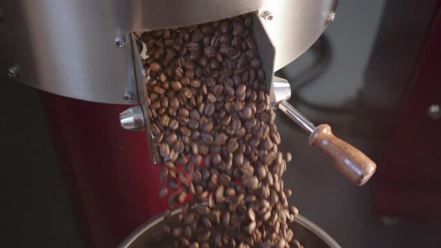 Close up of mixing coffee seeds. Fragrant and roasted coffee beans, hot aroma coffee and organic freshness, roast coffee