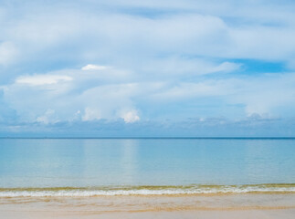 Beautiful horizon Landscape summer panorama front view point tropical sea beach white sand clean blue sky background calm nature ocean andaman wave water travel at Koh Muk Trang Thailand sun day time