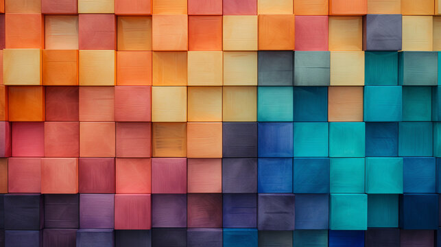 Abstract colorful geometric background, square pattern. Multicolored Cubes. Generative AI. - Powered by Adobe
