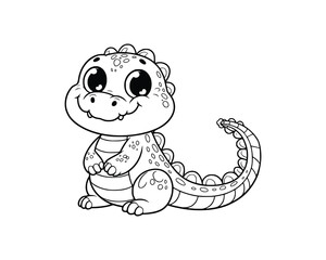 Cute Cartoon of crocodile illustration for coloring book. outline line art. isolated white background