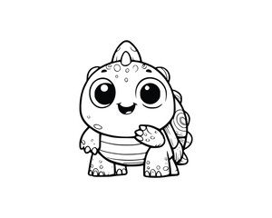 Cute Cartoon of monster turtle illustration for coloring book. outline line art. isolated white background