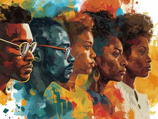 Foto auf Acrylglas Black History Month colourful abstract illustration of Diverse representations of African-American across different fields © Anna