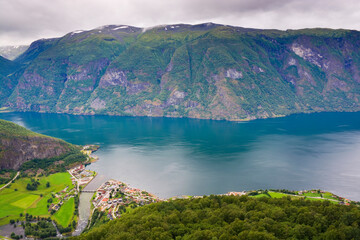 Obraz na płótnie Canvas View of the Aurlandsfjord from Stegastein viewpoint, Norway