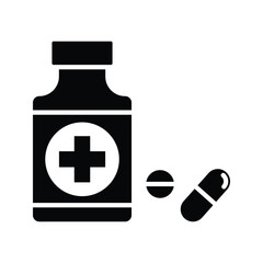 Drugstore. Medicine bottle and pills. thin line web symbol on white background - editable stroke vector illustration eps10
