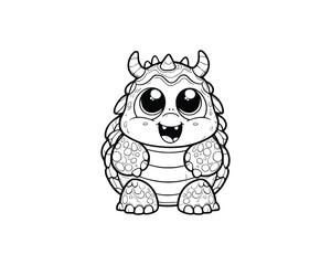 Cute Cartoon of monster turtle illustration for coloring book. outline line art. isolated white background