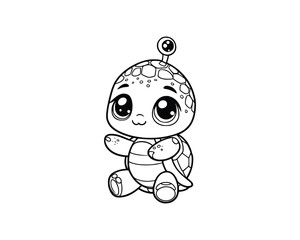 Cute Cartoon of turtle illustration for coloring book. outline line art. isolated white background