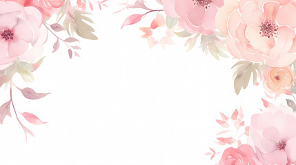 Fototapeta premium Floral frame with watercolor flowers, decorative flower background pattern, watercolor floral border background