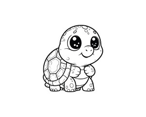Cute Cartoon of turtle illustration for coloring book. outline line art. isolated white background