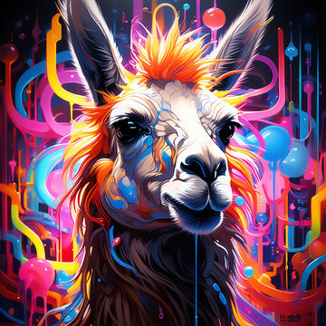 Lhama colorida, arte divertida, imagem gerada por IA