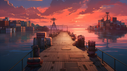 lofi dock, anime style - obrazy, fototapety, plakaty
