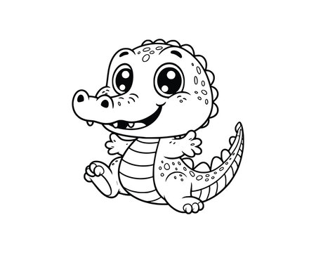 Cute Cartoon of crocodile illustration for coloring book. outline line art. isolated white background
