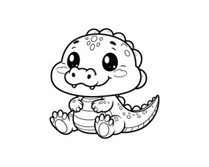 Cute Cartoon of crocodile illustration for coloring book. outline line art. isolated white background