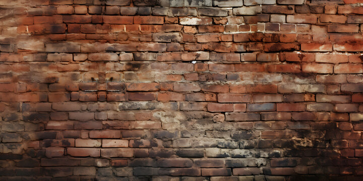 Fototapeta red brick wall, wide panorama of masonry, brick background, old brick