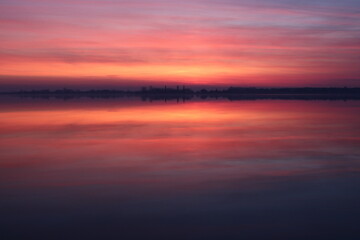 colorful sunset on the lake