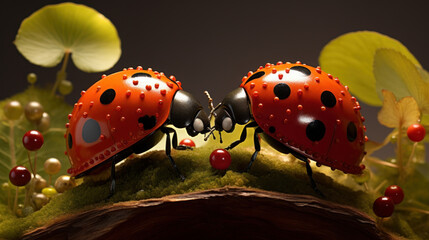 Scene featuring two ladybugs interacting