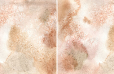 Watercolor abstract textures of brown and white spots. Hand painted pastel illustration isolated on white background. For design, print, fabric or background.