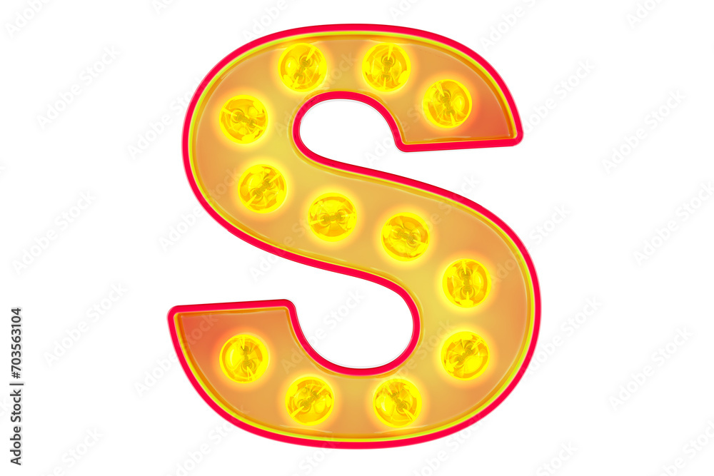 Fototapete light bulb letter s, glowing retro font. 3d rendering isolated on transparent background