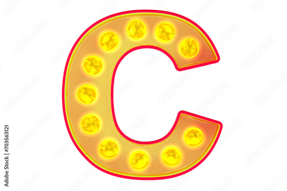 Fototapete light bulb letter c, glowing retro font. 3d rendering isolated on transparent background