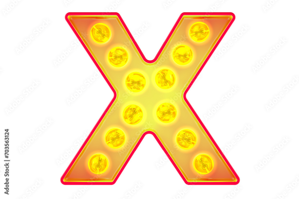 Fototapete light bulb letter x, glowing retro font. 3d rendering isolated on transparent background