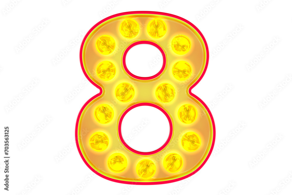 Fototapete light bulb number 8, glowing retro font. 3d rendering isolated on transparent background