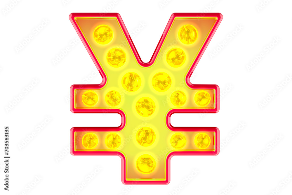 Fototapete light bulb yen or yuan sign, glowing retro font. 3d rendering isolated on transparent background