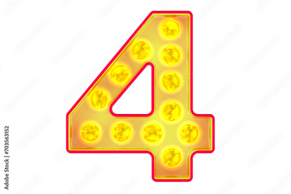 Fototapete light bulb number 4, glowing retro font. 3d rendering isolated on transparent background