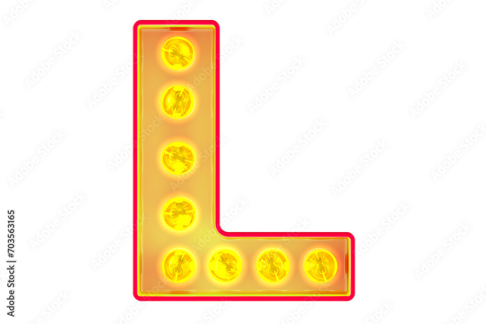 Fototapete light bulb letter l, glowing retro font. 3d rendering isolated on transparent background
