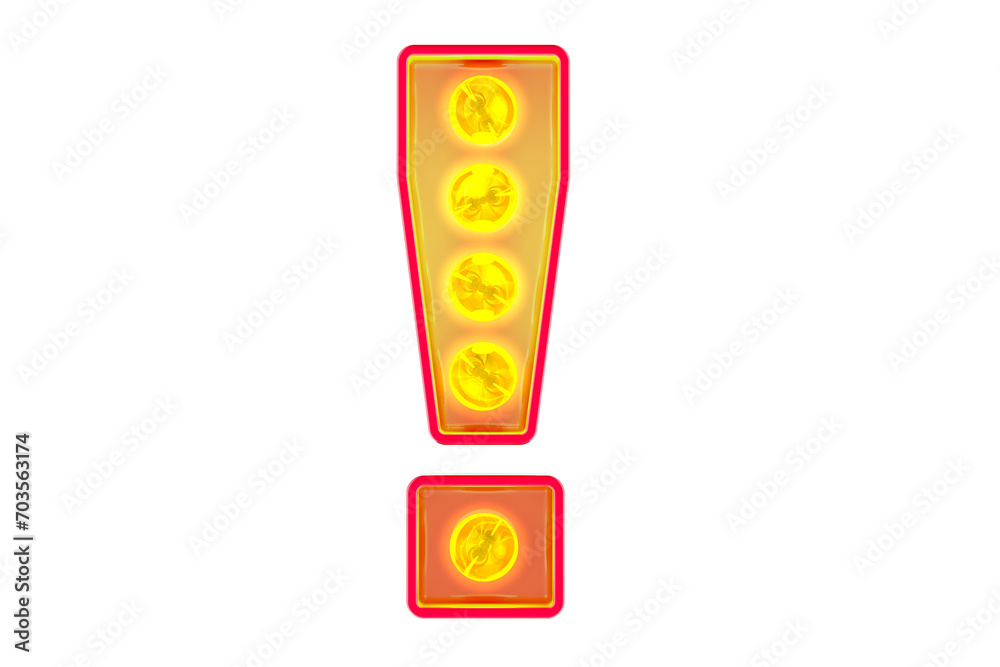 Fototapete light bulb exclamation mark, glowing retro font. 3d rendering isolated on transparent background