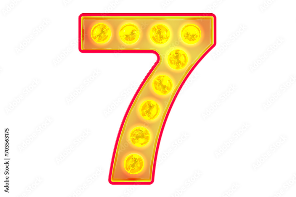 Fototapete light bulb number 7, glowing retro font. 3d rendering isolated on transparent background