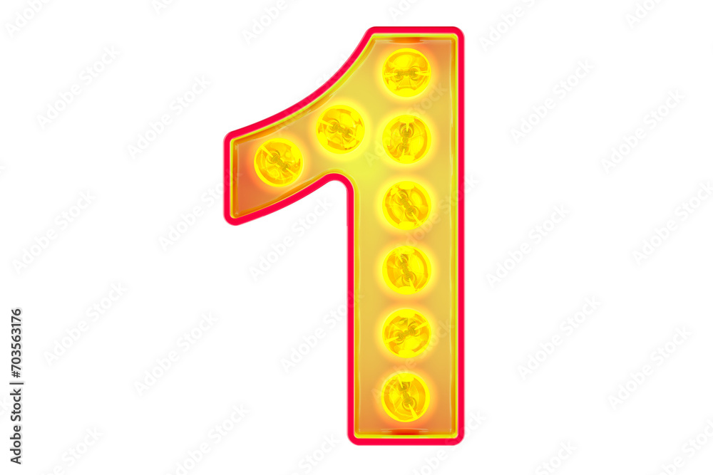 Fototapete light bulb number 1, glowing retro font. 3d rendering isolated on transparent background